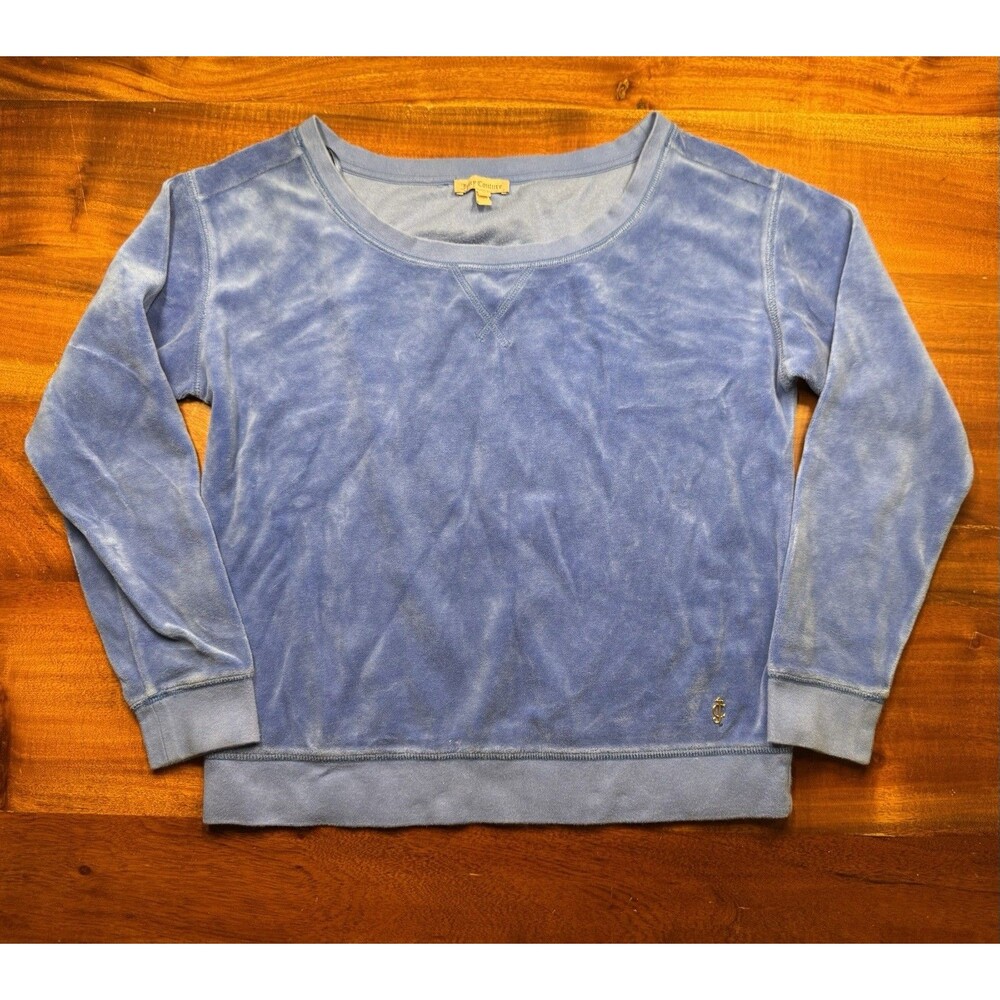 Juicy Couture Wide Scoop Neck Velour Sweatshirt Periwinkle Blue Women's Small S